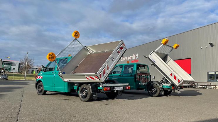 VW Transporter mit Umbausatz Dreiseitenkipper, Leiterträger